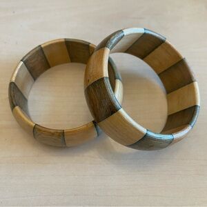Chunky Two Tone Wooden Bangles 1 Pair